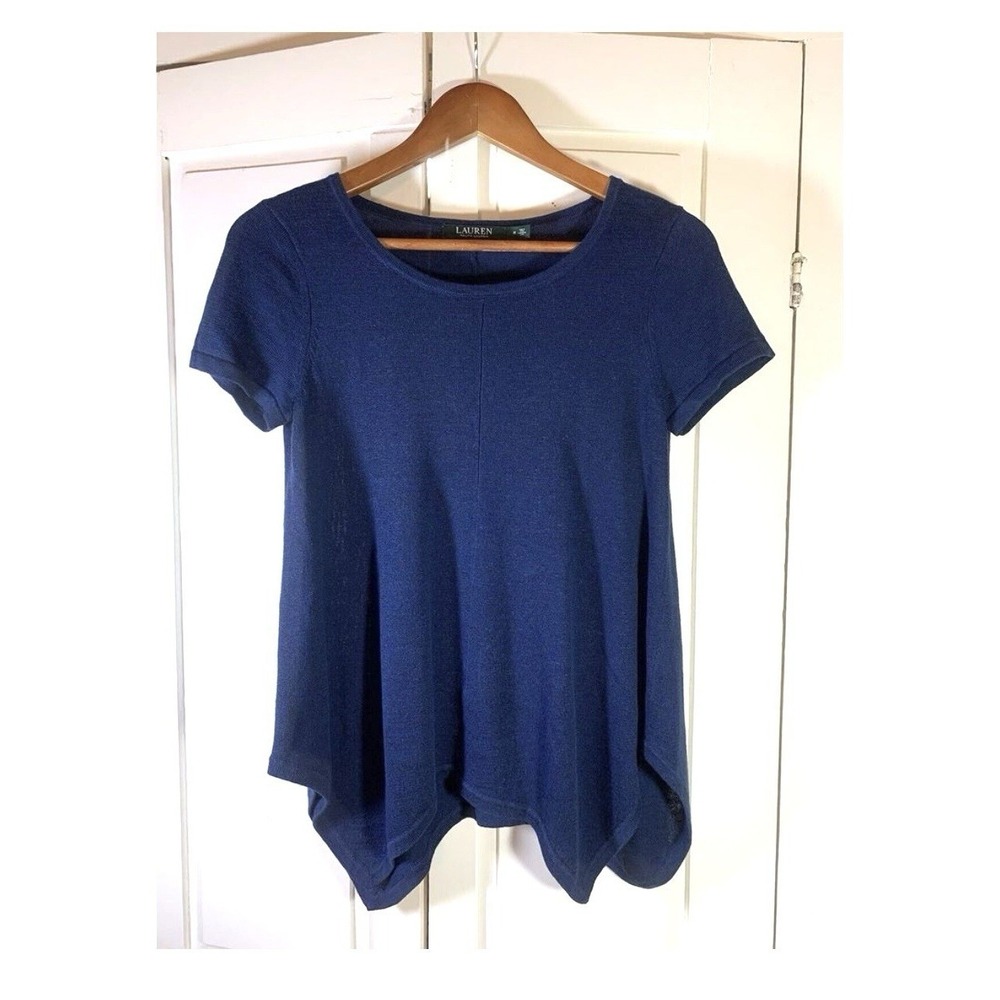 Lauren Ralph Lauren Blue‎ Asymmetrical Linen Blend Sweater Women XL Lagenlook